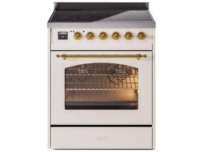 30" ILVE Nostalgie II Induction Freestanding Range in Antique White with Brass Trim - UPI304NMP/AWG