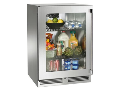 24" Perlick Outdoor Signature Series Left-Hinge Refrigerator in Stainless Steel Glass Door with Door Lock - HP24RO43LL