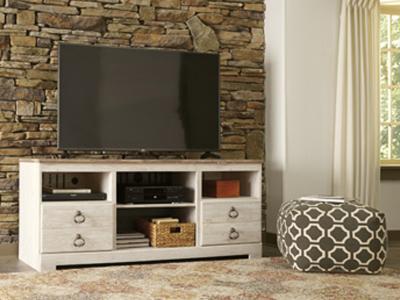 Signature Design by Ashley Willowton LG TV Stand w/Fireplace Option in Whitewash - W267-68
