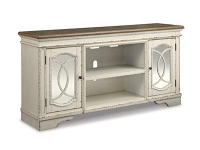 Signature Design by Ashley Realyn XL TV Stand w/Fireplace Option in Chipped White - W743-68