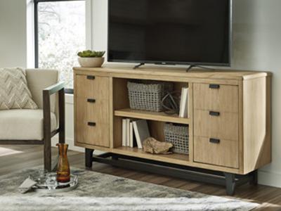 Signature Design by Ashley Freslowe LG TV Stand w/Fireplace Option Light Brown/Black - W761-68