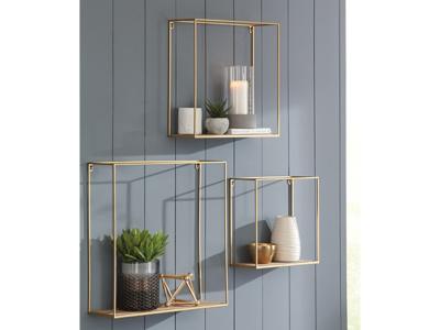 Signature Design by Ashley Efharis Wall Shelf Set (3/CN) A8010107 Natural/Gold Finish