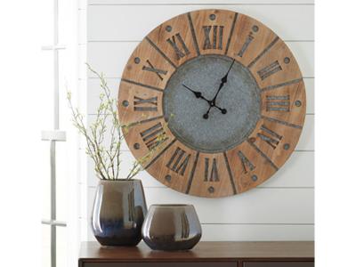 Signature Design by Ashley Payson Wall Clock A8010076 Antique Gray/Natural