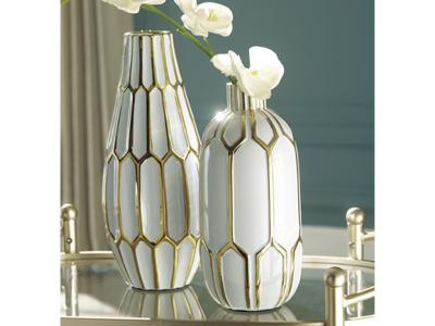 Signature Design by Ashley Mohsen Vase Set (2/CN) A2000135 Gold Finish/White
